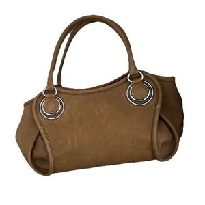 Elie Tahari Brown Tan Leather Satchel Handbag Silver-tone Hardware Double Handle